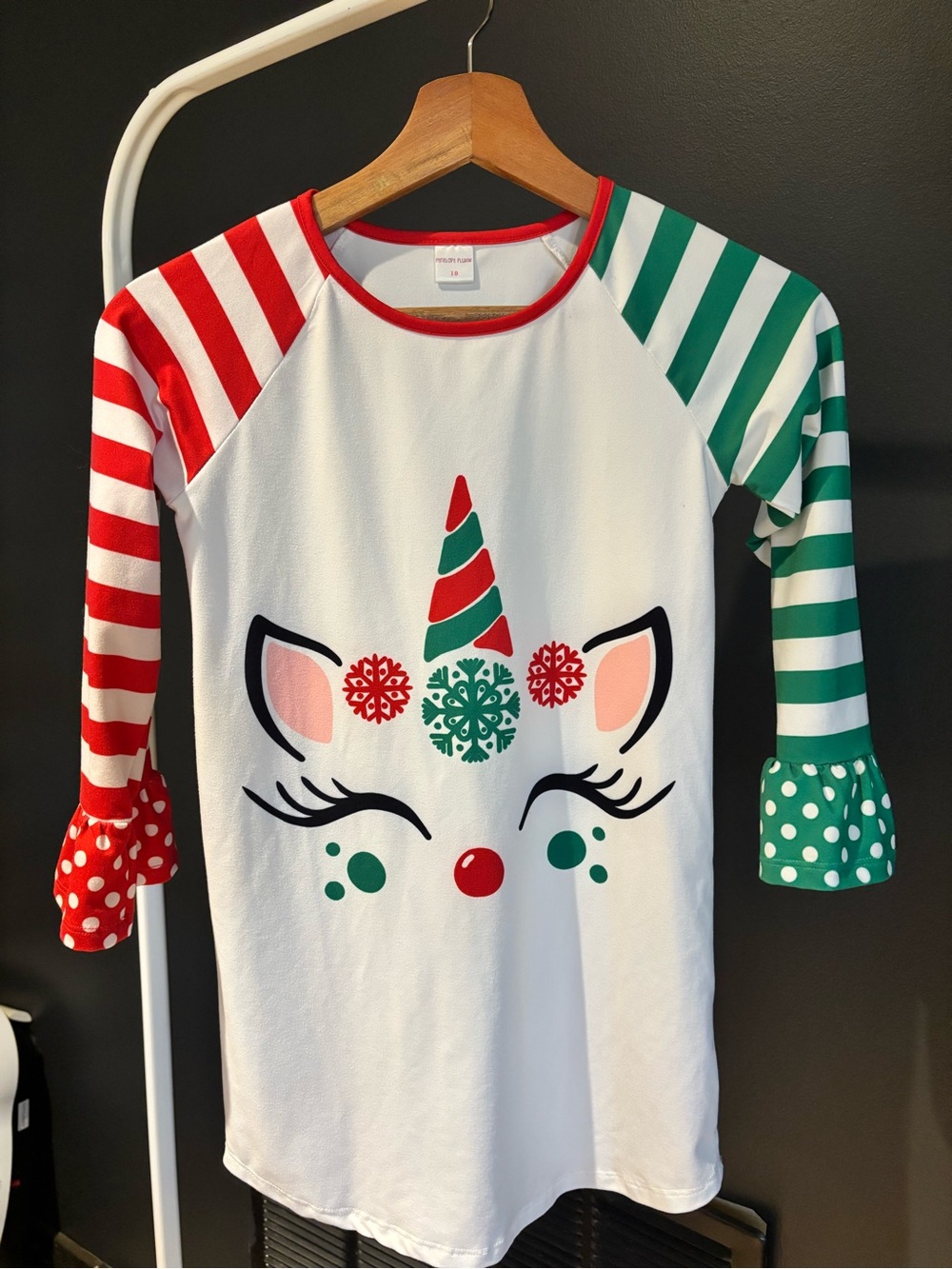 Kids Holiday Unicorn Shirt - White with Red & Green
